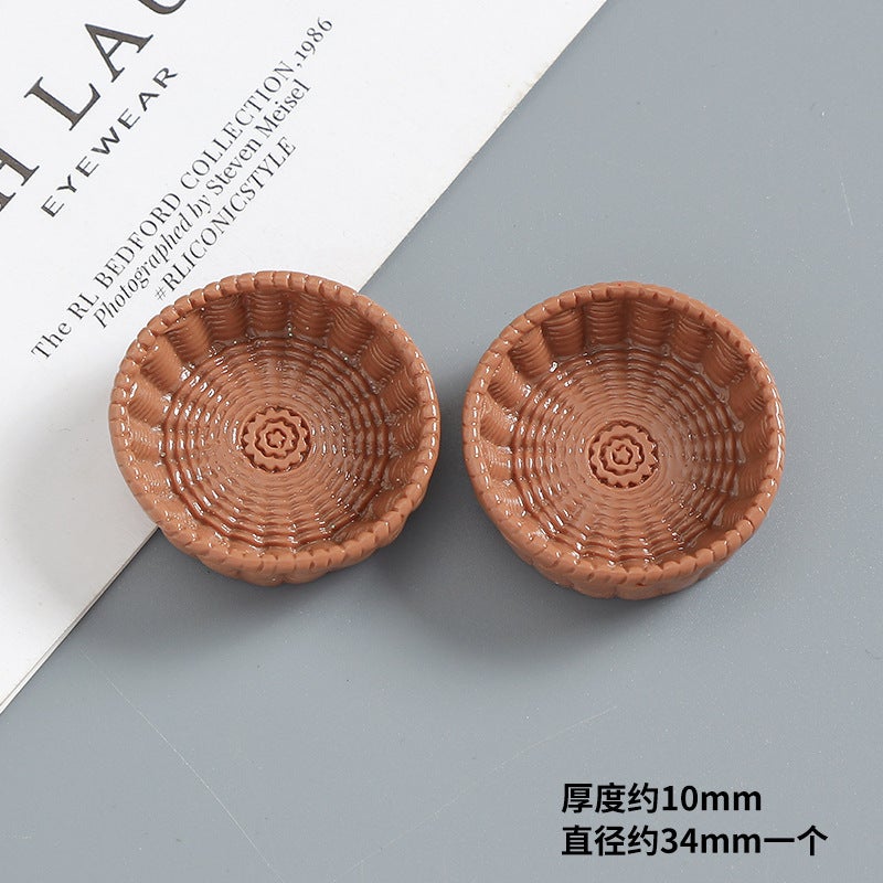 Three-Dimensional Simulation Mini Bread Basket Small Bamboo Basket Bread Tray Resin Accessories Diy Creative Miniature Food Play Ornaments - Image 1